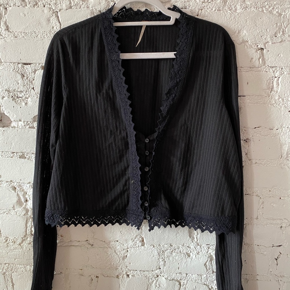 Free People Black Long Sleeve Top